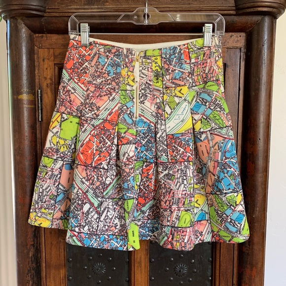 Maeve Carte Neoprene Map of Paris Mini Skirt - Picture 4 of 7